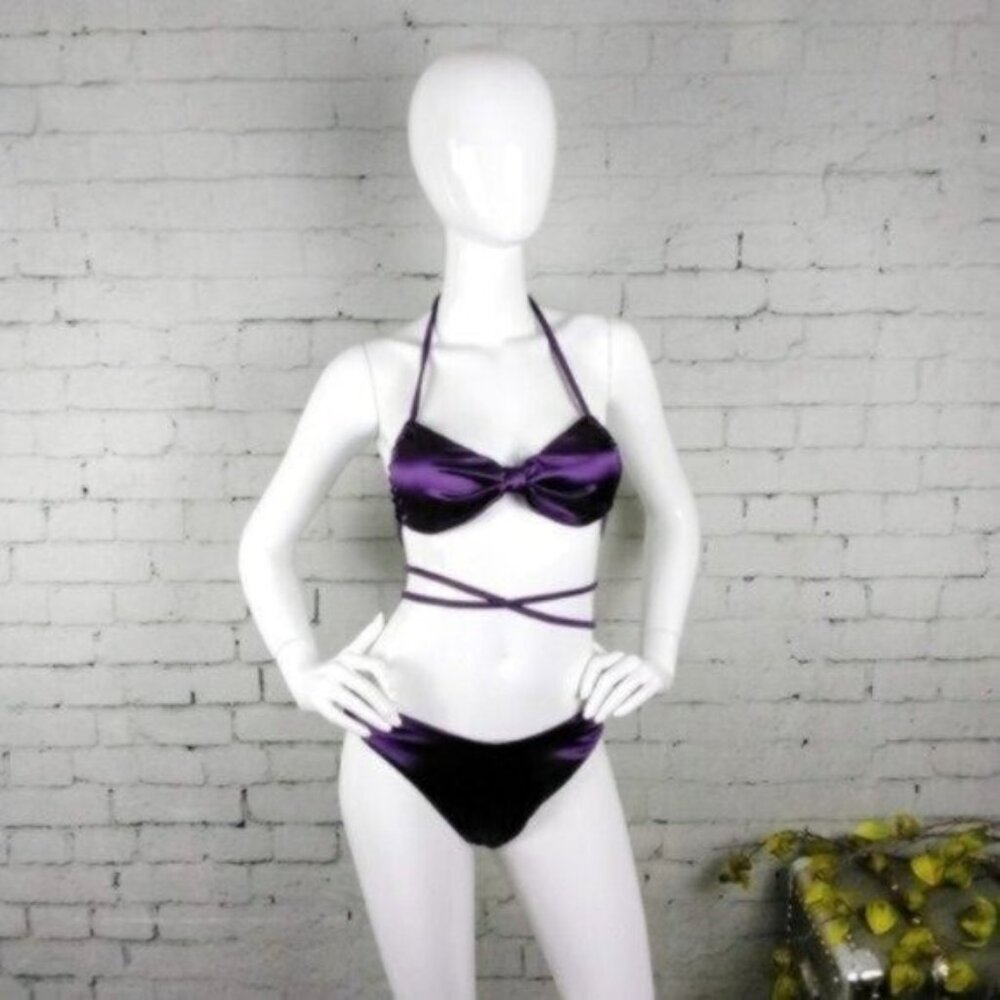 Peddney Convertible Strap Cheeky Bikini Swimsuit Purple Size XL